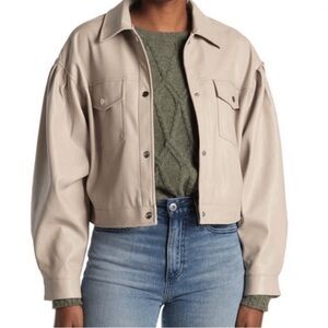 Tahari Beige Faux Leather Statement Sleeve Jacket